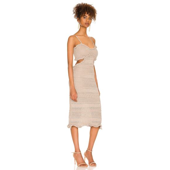 Misa Los Angeles Shimmer Skye Midi Dress Sleeveless Adjustable Gold Size L NWT - Picture 2 of 11